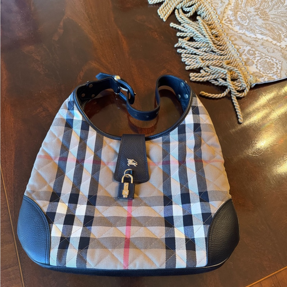 Black Plaid Shoulder Bag with Crescent Shape